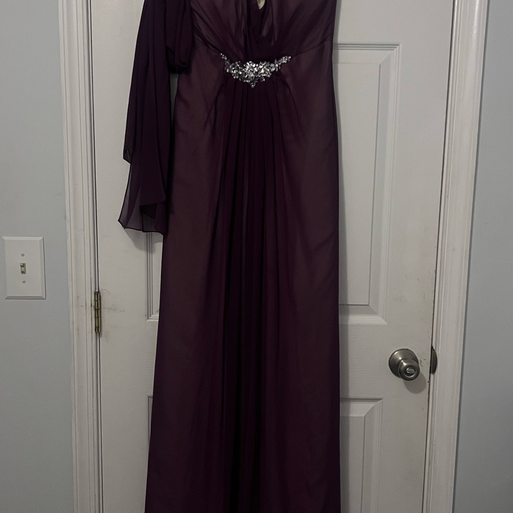 Strapless Purple Gown with Embellished Waist